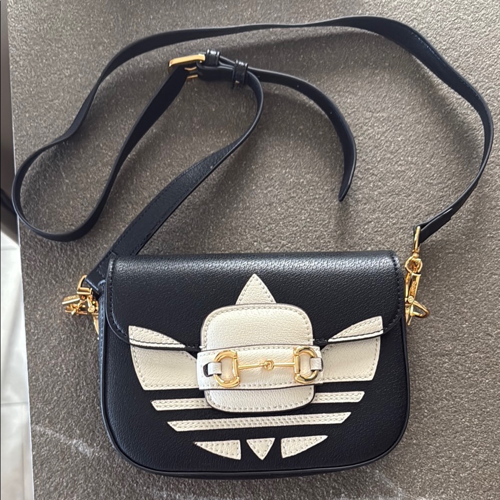 Black and White Adidas/ Gucci style Crossbody Bag